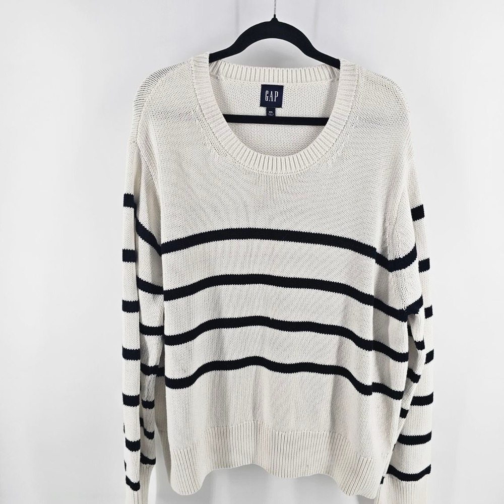 Gap Sweater Women XXL White Striped Long Sleeve Cotton Shaker Knit Crewneck